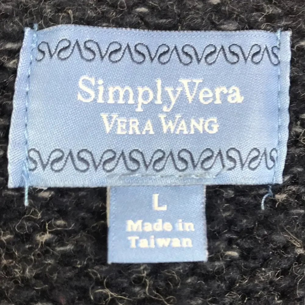 SimplyVera Vera Wang Knit Cardigan Tie Waist Sweater Pockets Marled Navy Large - Picture 13 of 15